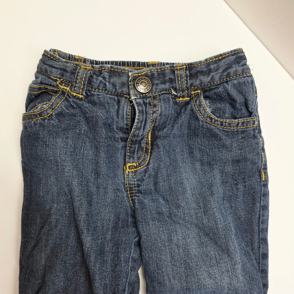 Old Navy Toddler Boys Fleece Lined Denim Jeans Dark Wash Blue Red 12-18 Months